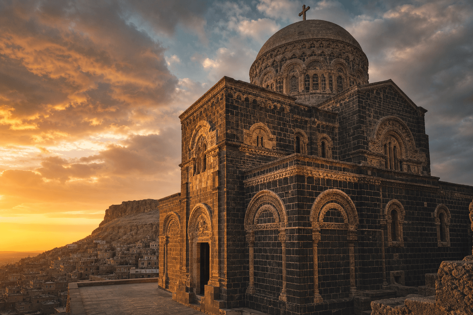 Medyum Feraye için Mardin kilisesi temalı hero görseli
